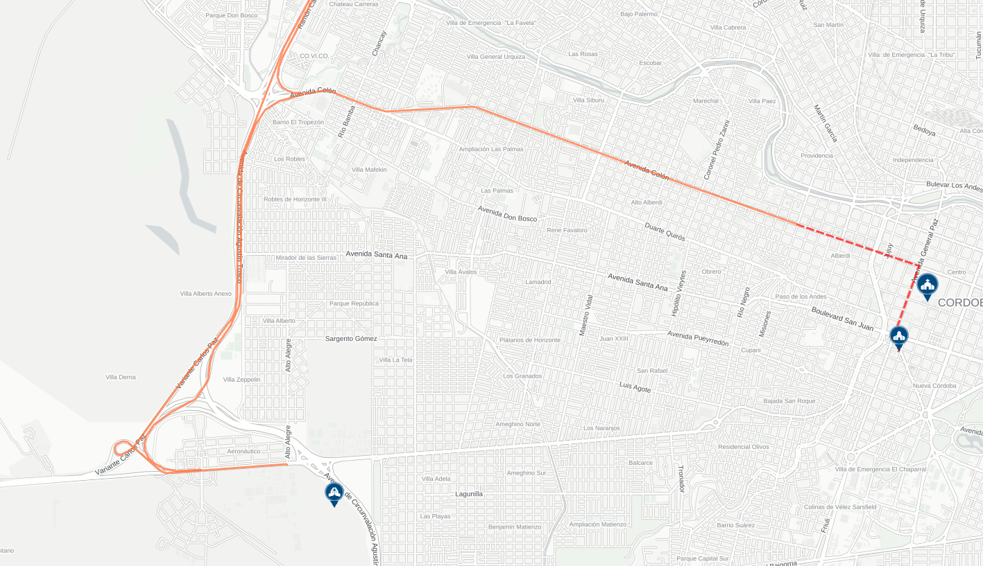 Mapa del recorrido del papamóvil por Córdoba